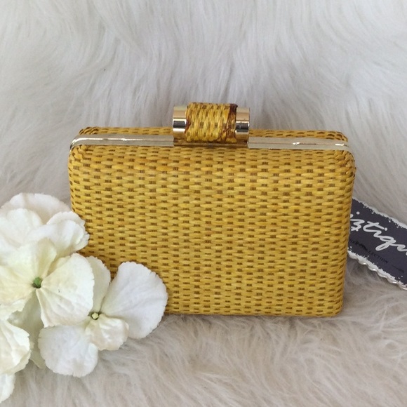 Miztique Handbags - Miztique Yellow Straw Minaudiere